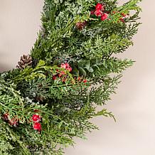 Glitzhome 28"D Christmas Greenery Frosted PE Dripping Wreath with P...