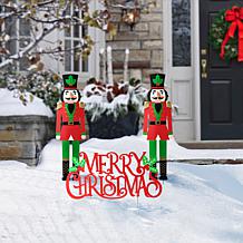 Glitzhome 2pc. Metal Nutcracker and Merry Christmas Yard Stake