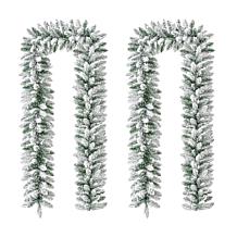 Glitzhome 2pk 6' Flocked Christmas Garland with Warm White LED Lights