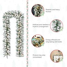 Glitzhome 2pk 6' Flocked Christmas Garland with Warm White LED Lights