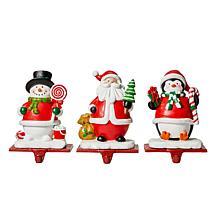 Glitzhome 2PK 6.5in. H Resin Santa, Snowman, Penguin Stocking Holder