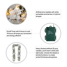 Glitzhome 2pk 9' Flocked Pine Poinsettia Garland with White LED Lights