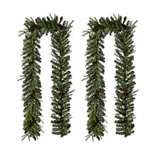 Glitzhome 2pk 9' Pre-Lit LEDs Greenery Pinecone Christmas Garland