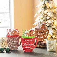 Glitzhome 3-pc. 8" Christmas Wooden Gingerbread Man Mug