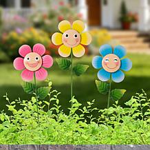 Glitzhome 3-Piece Garden and Wall Decor Metal Flower Stakes