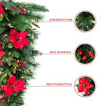 Glitzhome 3' Pine Poinsettia & Red Berries Christmas Teardrop Swag