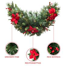Glitzhome 3' Pre-Lit Pine, Poinsettia and Red Berries Christmas Swag