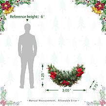 Glitzhome 3' Pre-Lit Pine, Poinsettia and Red Berries Christmas Swag