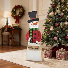 Glitzhome 30"H Christmas Chunky Wood Snowman Porch Decor