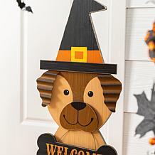Glitzhome 30"H Halloween Wooden Lighted Witch Dog Porch Decor w/Timer