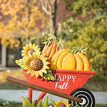Glitzhome 30in. H Fall Metal Wheelbarrow Pumpkin Yard Stake