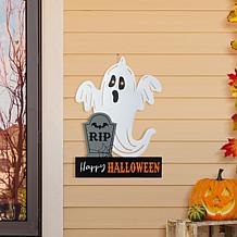 Glitzhome 32.25" Lighted Metal Ghost Tombstone Yard Stake with Timer
