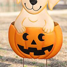 Glitzhome 32"H Halloween Metal Labrador in Pumpkin Yard Stake