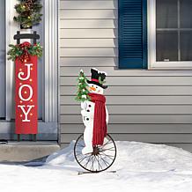 Glitzhome 32"H Metal Snowman Riding Unicycle Porch Décor