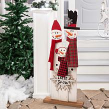 Glitzhome 35.5" H Wooden Snowman Family Porch Decor