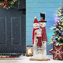 Glitzhome 35.5" H Wooden Snowman Family Porch Decor