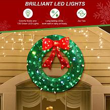 Glitzhome 35.5" Lighted 3D Mesh Wreath w/Bulbs and LED Lights