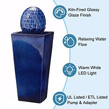 Glitzhome 35.75" Outdoor Ceramic Pedestal Fountain w Pump, LED Light