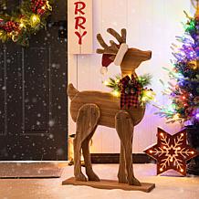 Glitzhome 36" H Chunky Wood Reindeer Porch Decor