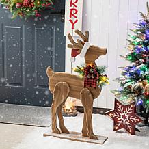 Glitzhome 36" H Chunky Wood Reindeer Porch Decor