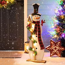 Glitzhome 36.25" H Lighted Wooden Snowman Porch Decor