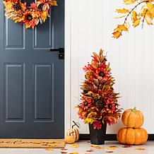 Glitzhome 36"H Fall Sunflower, Pinecone and Berry Porch Tree