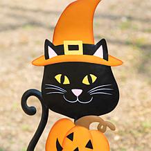 Glitzhome 36"H Halloween Black Cat w/ Spring Head & Pumpkin Yard Stake