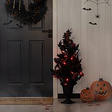 Glitzhome 36"H Halloween Lighted Rose w/ Glitter Urn Porch Tree