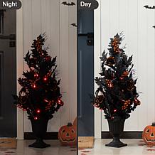 Glitzhome 36"H Halloween Lighted Rose w/ Glitter Urn Porch Tree