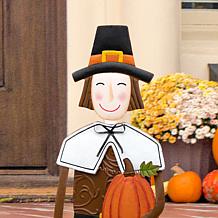 Glitzhome 36in. H Metal Thanksgiving Pilgrim Boy Yard/ Hanging Decor