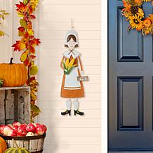 Glitzhome 36in. H Metal Thanksgiving Pilgrim Girl Yard or Hang Decor