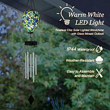 Glitzhome 37"H Solar Lighted Metal and Glass Mosaic Windchime