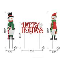 Glitzhome 3pc 32"H Christmas Metal Snowmen w/Happy Holidays Yard Sign