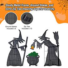 Glitzhome 3pc Lighted Halloween Witches w Cauldron Outdoor Décor