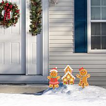 Glitzhome 3pc. Wooden Gingerbread Man Yard Stakes