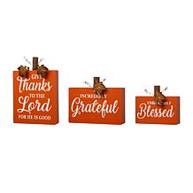 Glitzhome 3PK Fall Wooden Pumpkin Table Décor