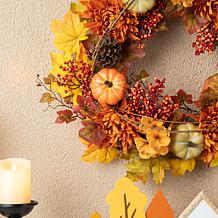 Glitzhome 4" Fall Dahlia Pumpkin, Leaf and Berry Wreath