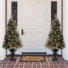 Glitzhome 4 Ft. Flocked Christmas Tree with Pinecone and Berries