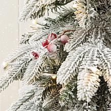 Glitzhome 4' Pre-Lit Flocked Fir Artificial Christmas Tree