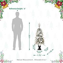 Glitzhome 4' Pre-Lit Flocked Fir Artificial Christmas Tree