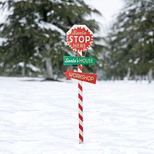 Glitzhome 41.75" H LED Wooden Yard Stake Written with Santa Stop Here