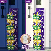 Glitzhome 41.75"H Mardi Gras Lighted Wooden Stacked Masks Porch Decor