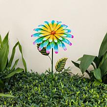 Glitzhome 41"H Blue and Yellow Garden Metal Flower Yardstake