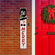 Glitzhome 42" "Be Merry" Snowman Wooden Porch Sign