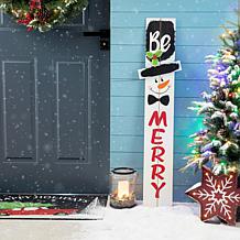 Glitzhome 42" "Be Merry" Snowman Wooden Porch Sign
