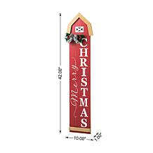 Glitzhome 42" Wooden "Merry Christmas" Vertical Barn Shaped Sign