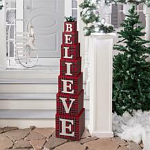 Glitzhome 42"H Wooden BELIEVE Double Sided Porch Décor