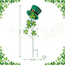 Glitzhome 42in H St. Patrick's Metal Leprechaun Shamrocks Yard stake