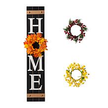 Glitzhome 42in H Wooden Home Porch Sign with 3 Changeable Wreathes.