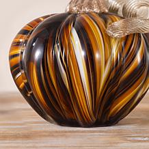 Glitzhome 4.5"D X 4.75"H Multi Striped Glass Short Pumpkin